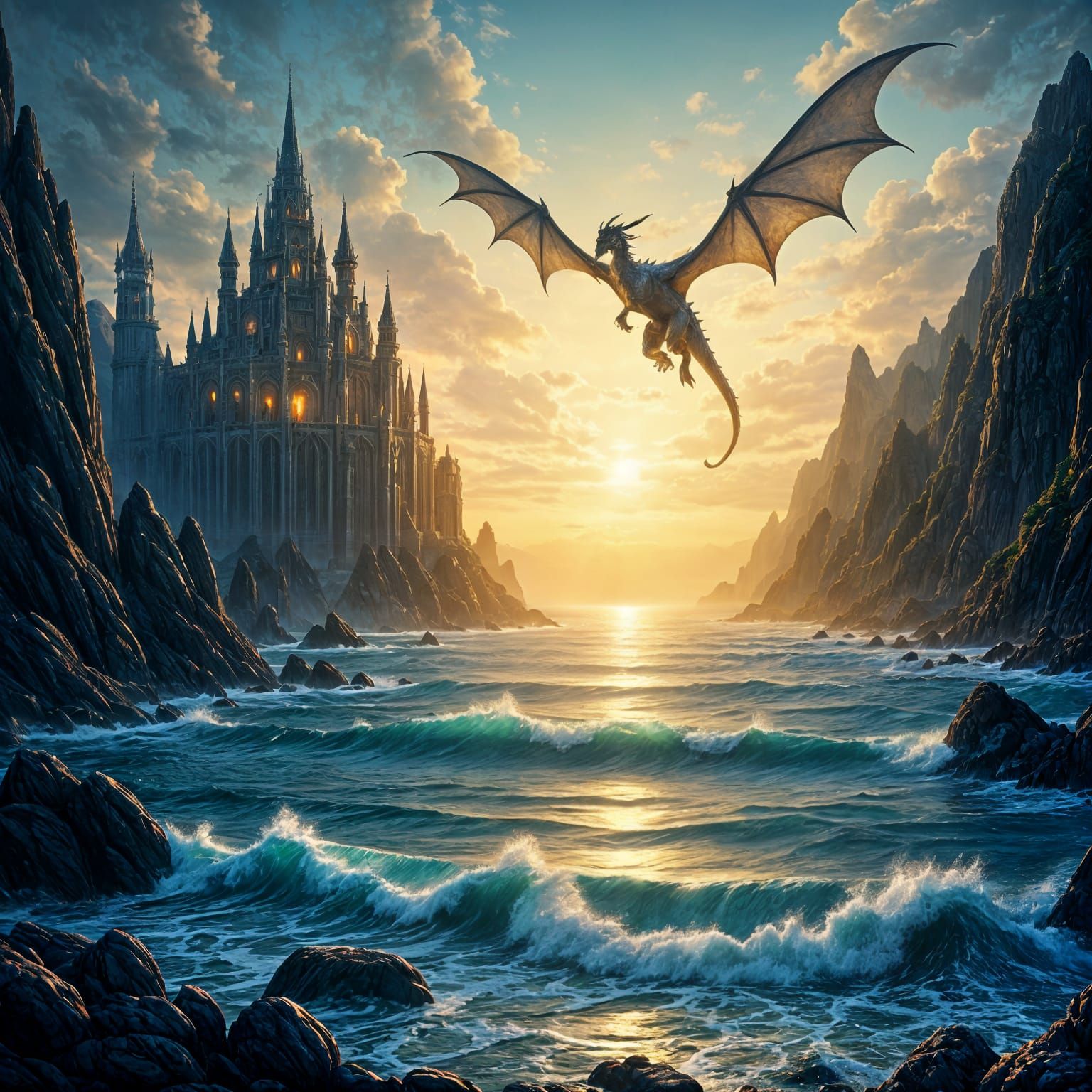 A fantasy landscape with many details, a high elf castle and...