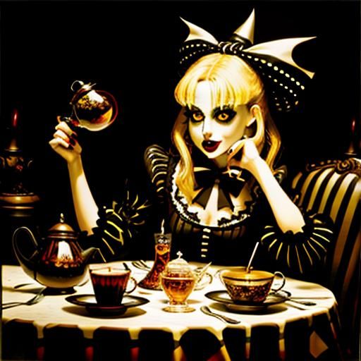 Grimdark Alice Badger Tea Party: Alcohol Ink Art
