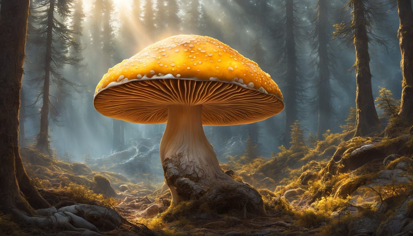 Surreal Fungal Landscape in Vibrant Digital Art Style