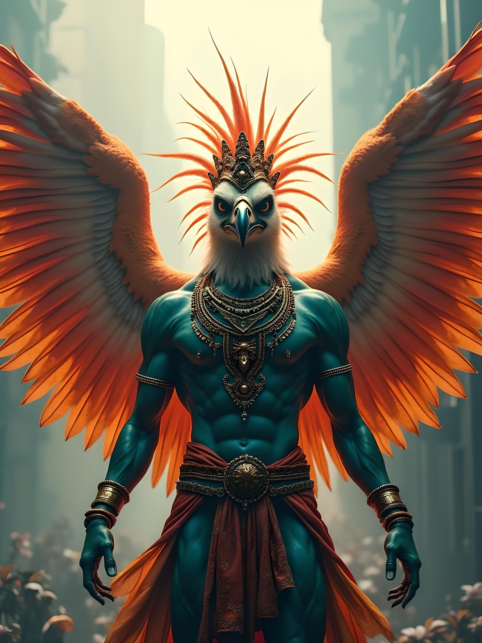 Majestic Garuda with Spread Wings in Fantasy Style