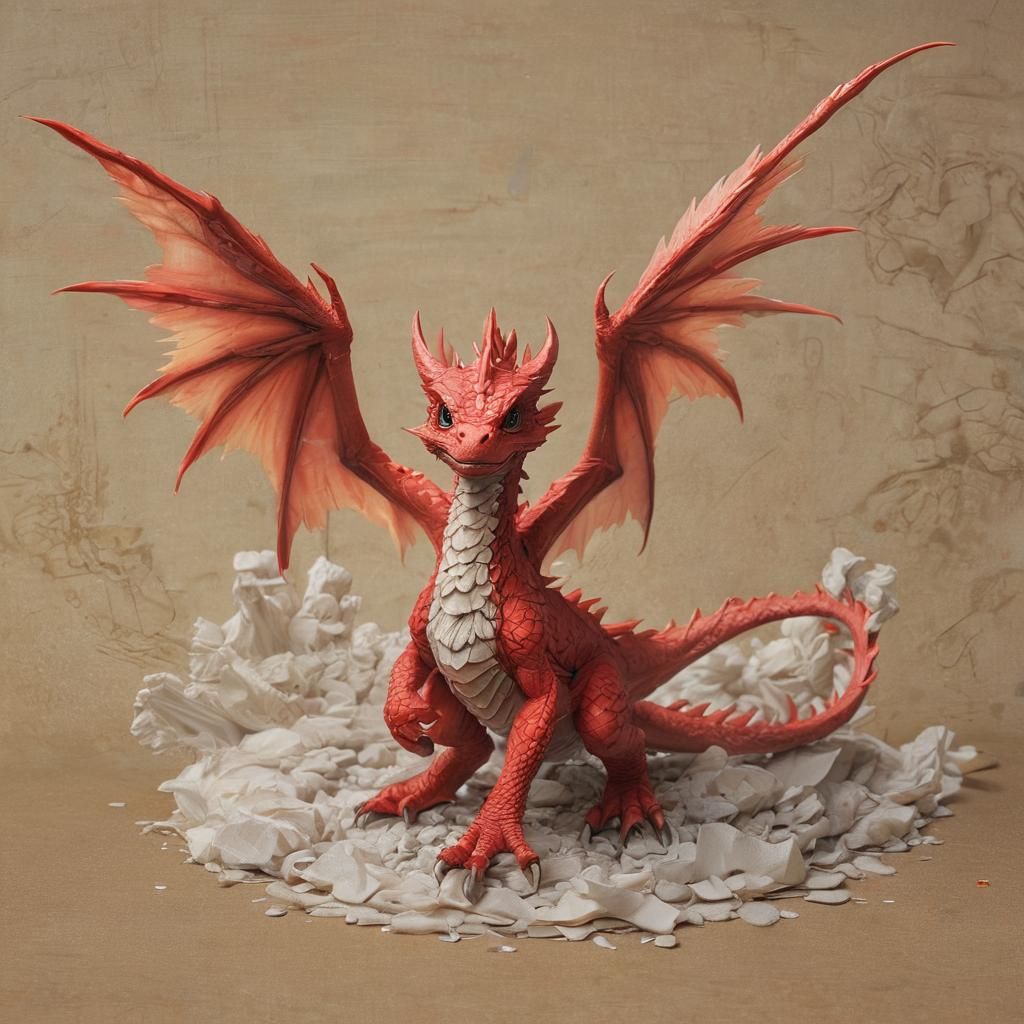 Baby Fire Dragon with Angel Wings in Anime Style