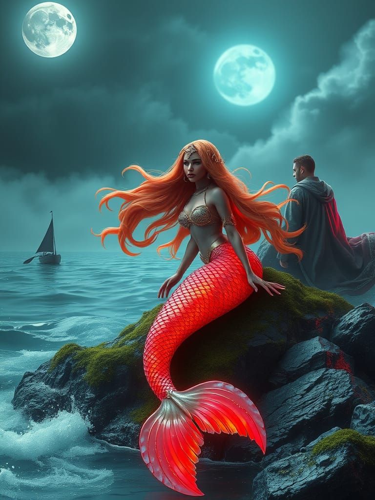 Cyber Mermaid with Neon Aura in Hyperrealistic Style