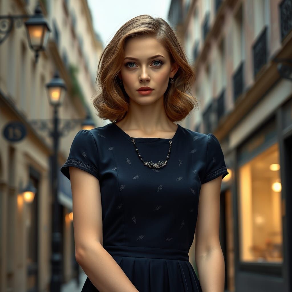 Elegant Woman on Parisian Street in 1920s Style