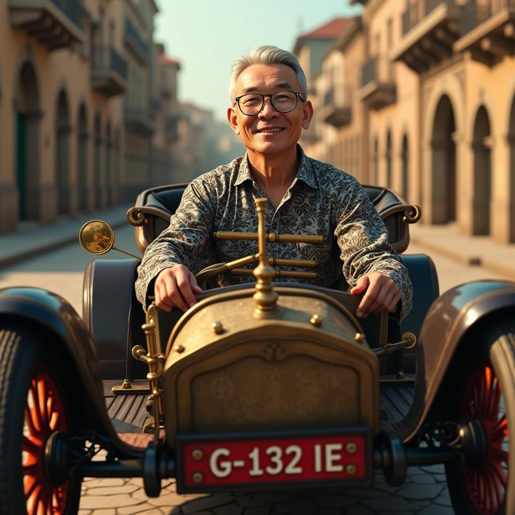 Elegant Gentleman Cruises Through Timeless Town in Luxury Vi...