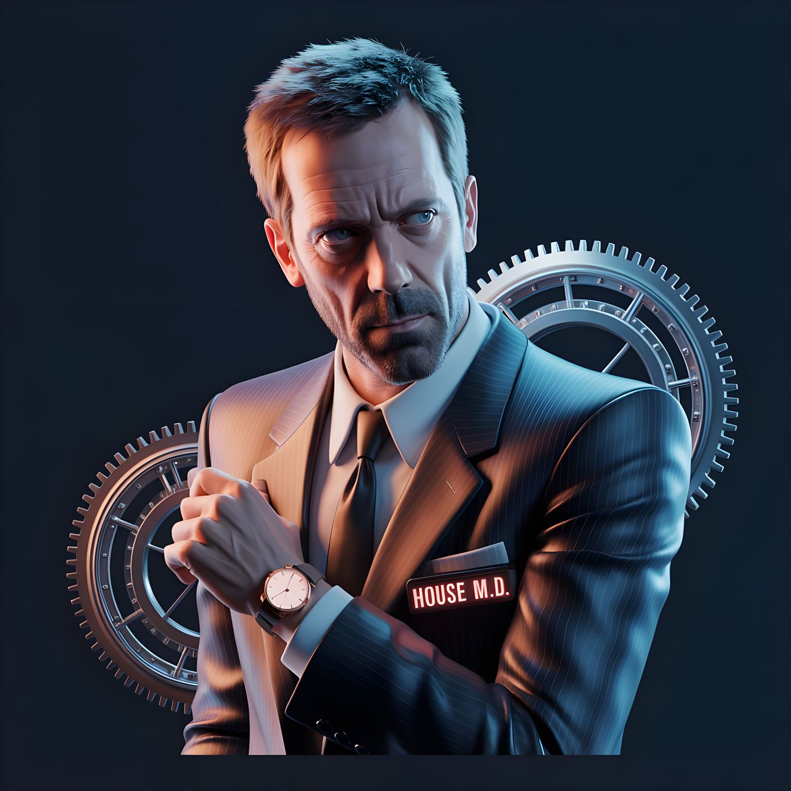 Dr. House as 3D Anime in Synthwave Style