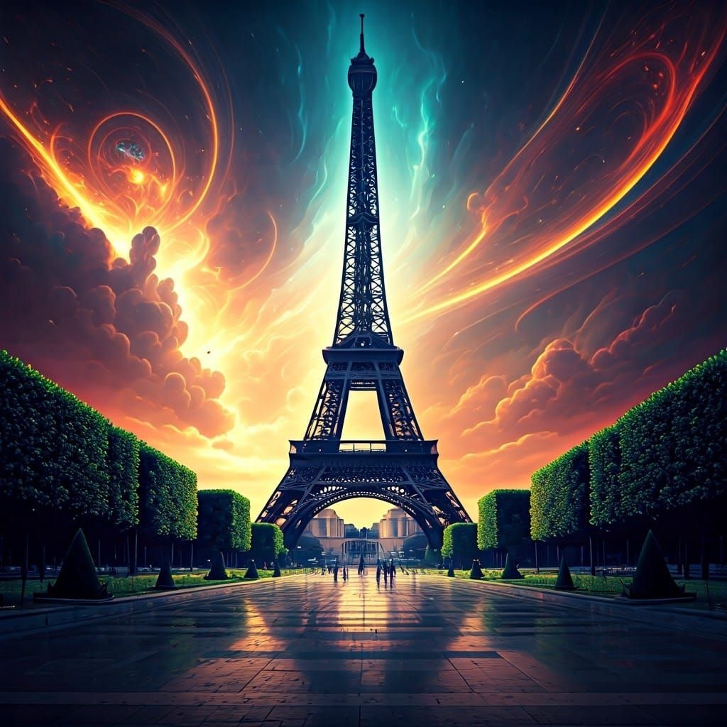 Eiffel Tower in Dreamlike Landscape: Artstation Concept Art