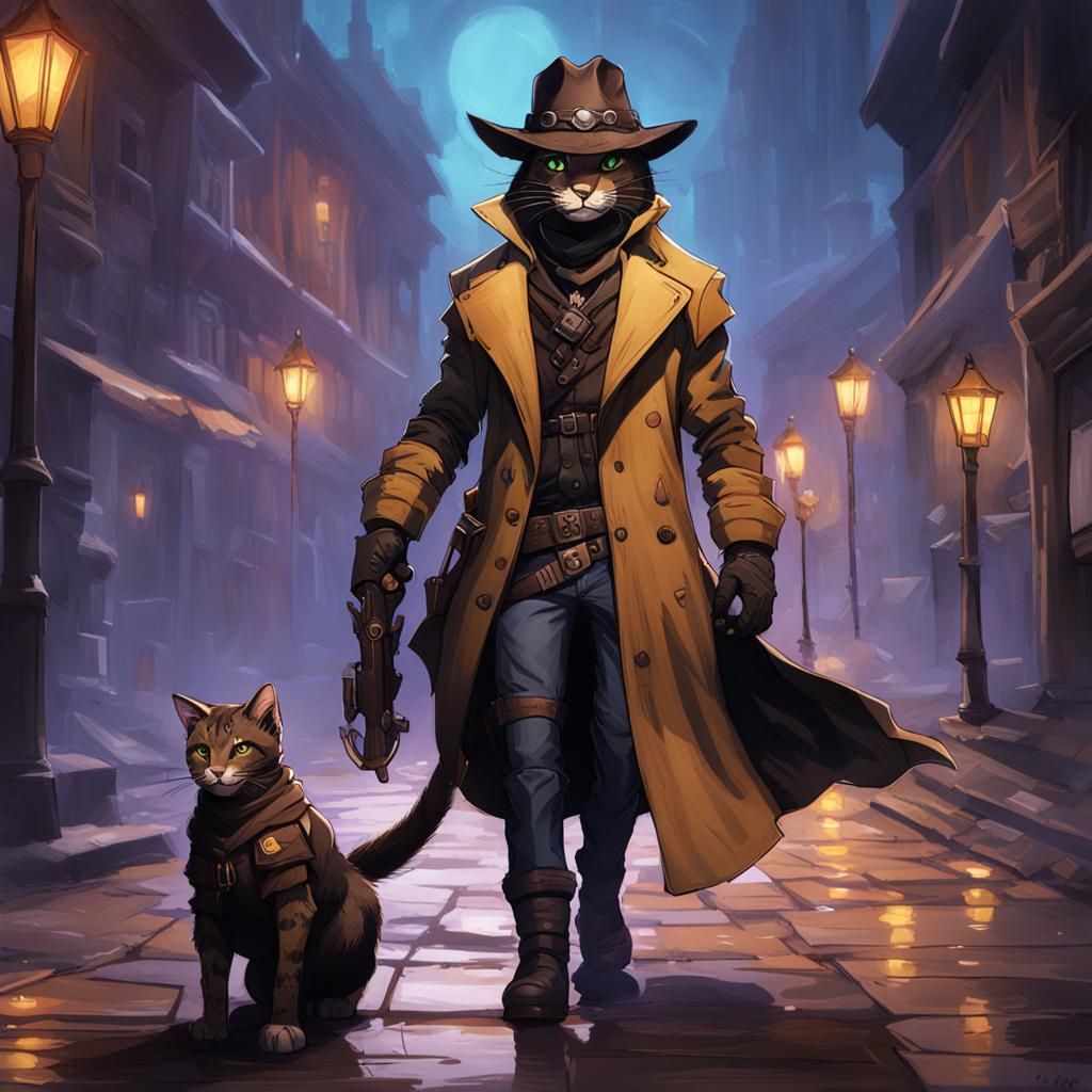 Tabaxi Bounty Hunter in Dystopian Western Style