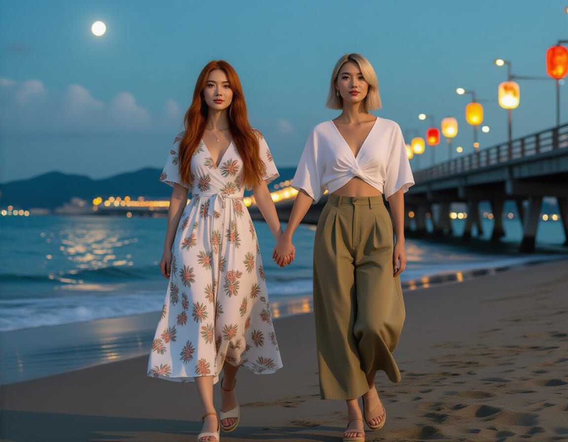 Moonlit Stroll on Katase Higashihama Beach