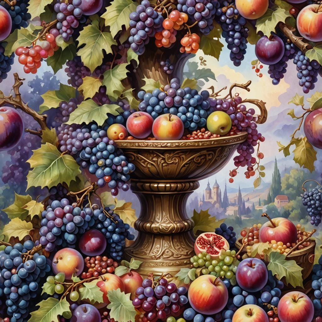 Abundant Cornucopia in Gouache and Watercolor Style