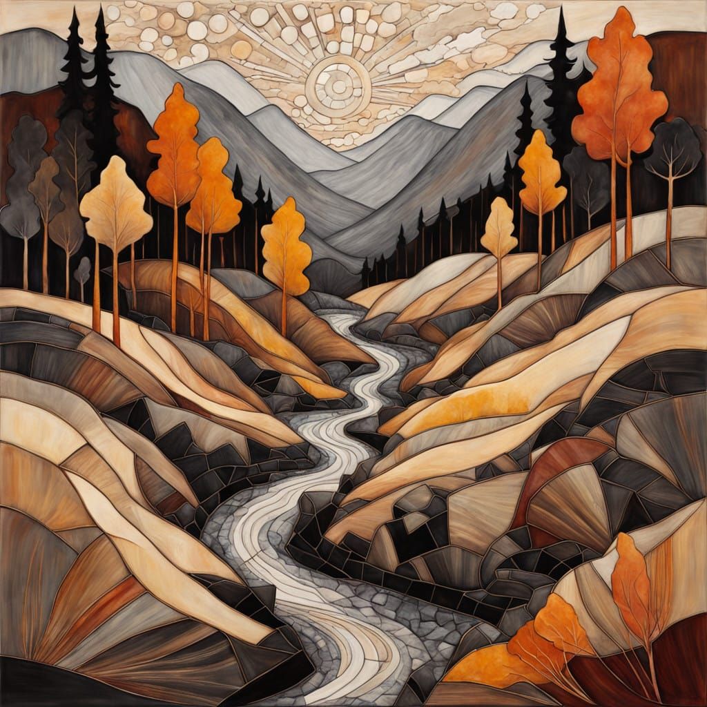 Mystical Valley Encaustic Mosaic in Earthy Tones