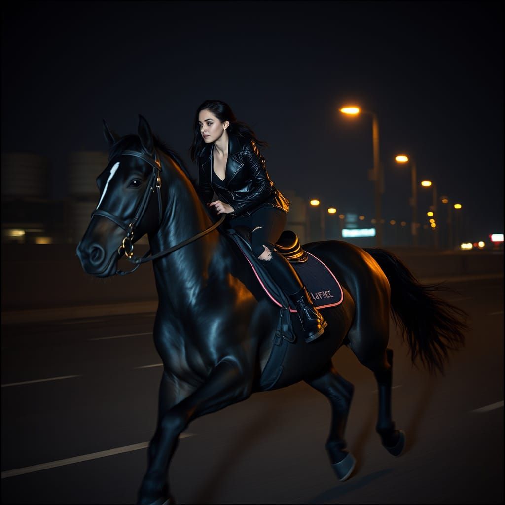 Edgy Girl Gallops Through Urban Night in Moody Film Noir Sty...