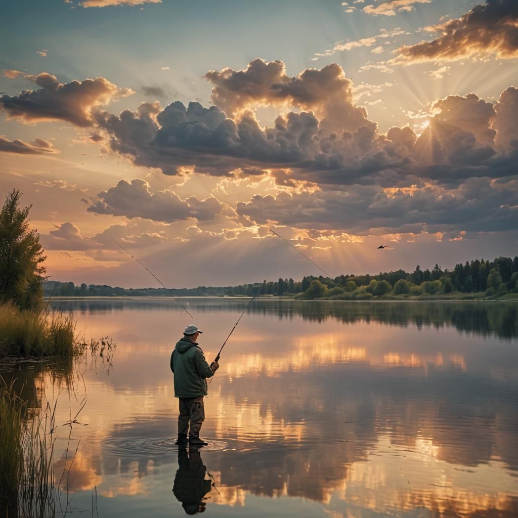 Fisherman at Sunset: Surreal Photography