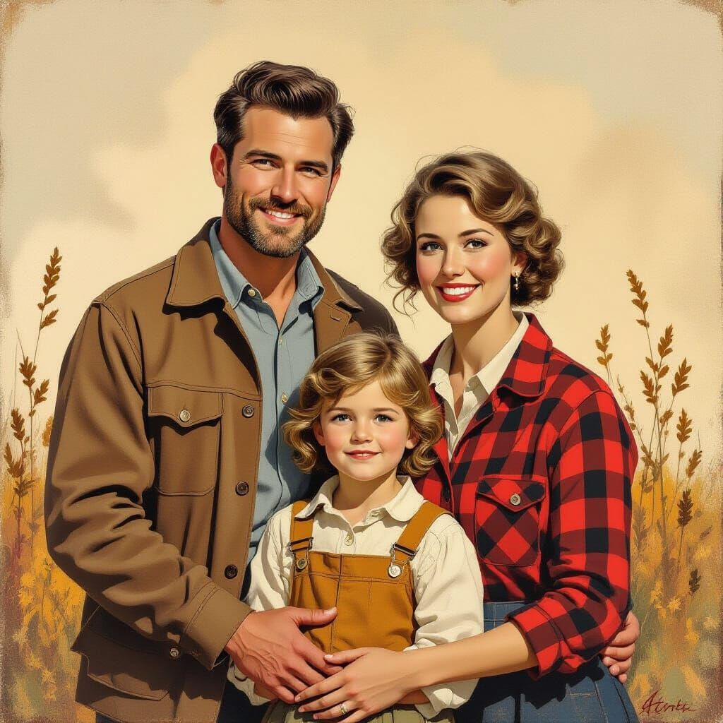 Family Portrait in Rustic Realism and Impressionist Style