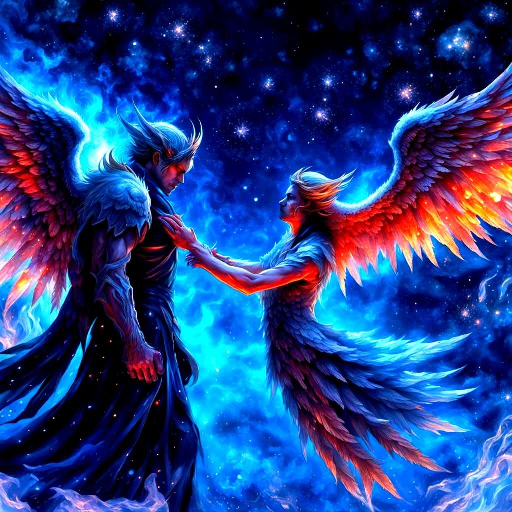 Fiery Demon and Ice Angel Embrace