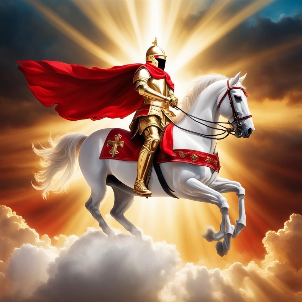 Golden Knight on White Charger with Red Standard