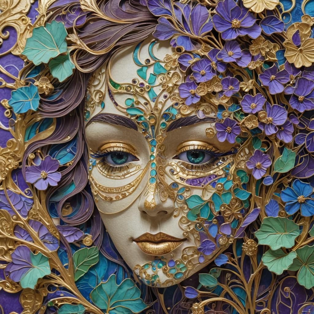 Art Nouveau Woman's Face with Floral Motif