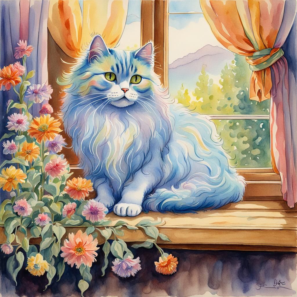 Pastel Cat By the Window