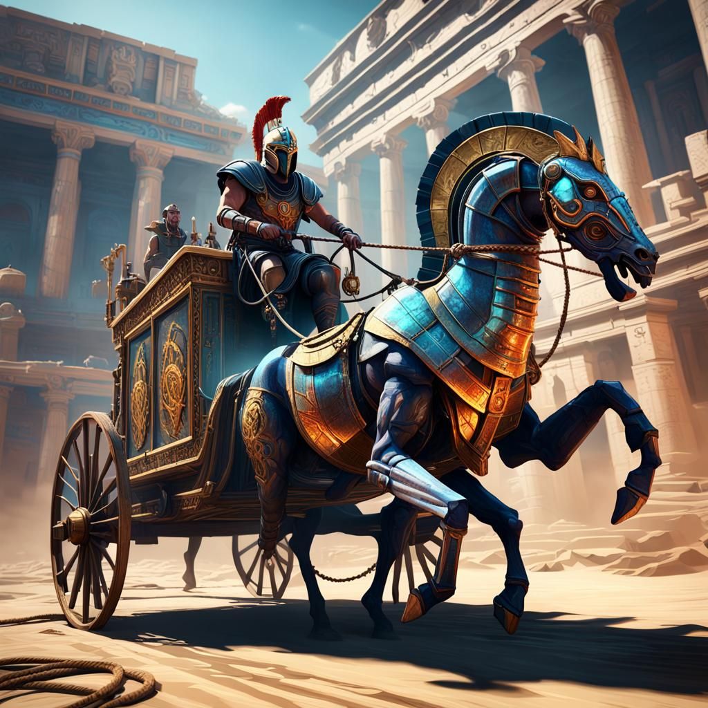 Scorpion-Pulled Roman Chariot in Magic Realism Style