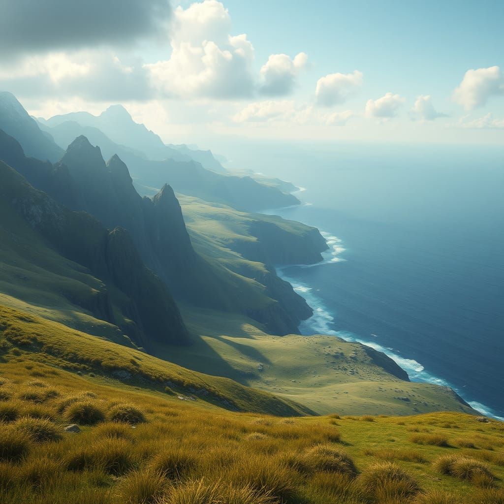 Aerial View of Grasslands and Mountains in Fantasy Art