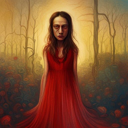 Red Princess of Darkness in Surreal Style