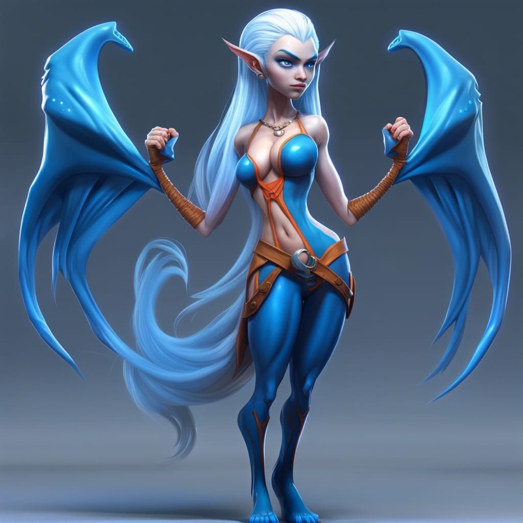 Muscular Albino Drow Elf Sorceress: 3D Digital Art