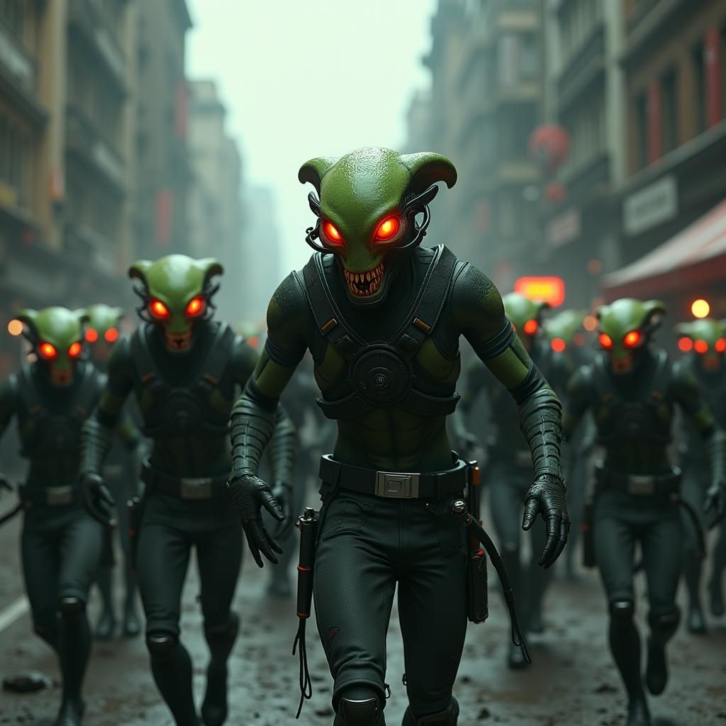 Menacing Aliens Invade Dystopian City in Photorealistic Styl...