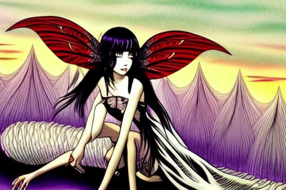 Asian Demon with Cyborg Wings in Manga Style