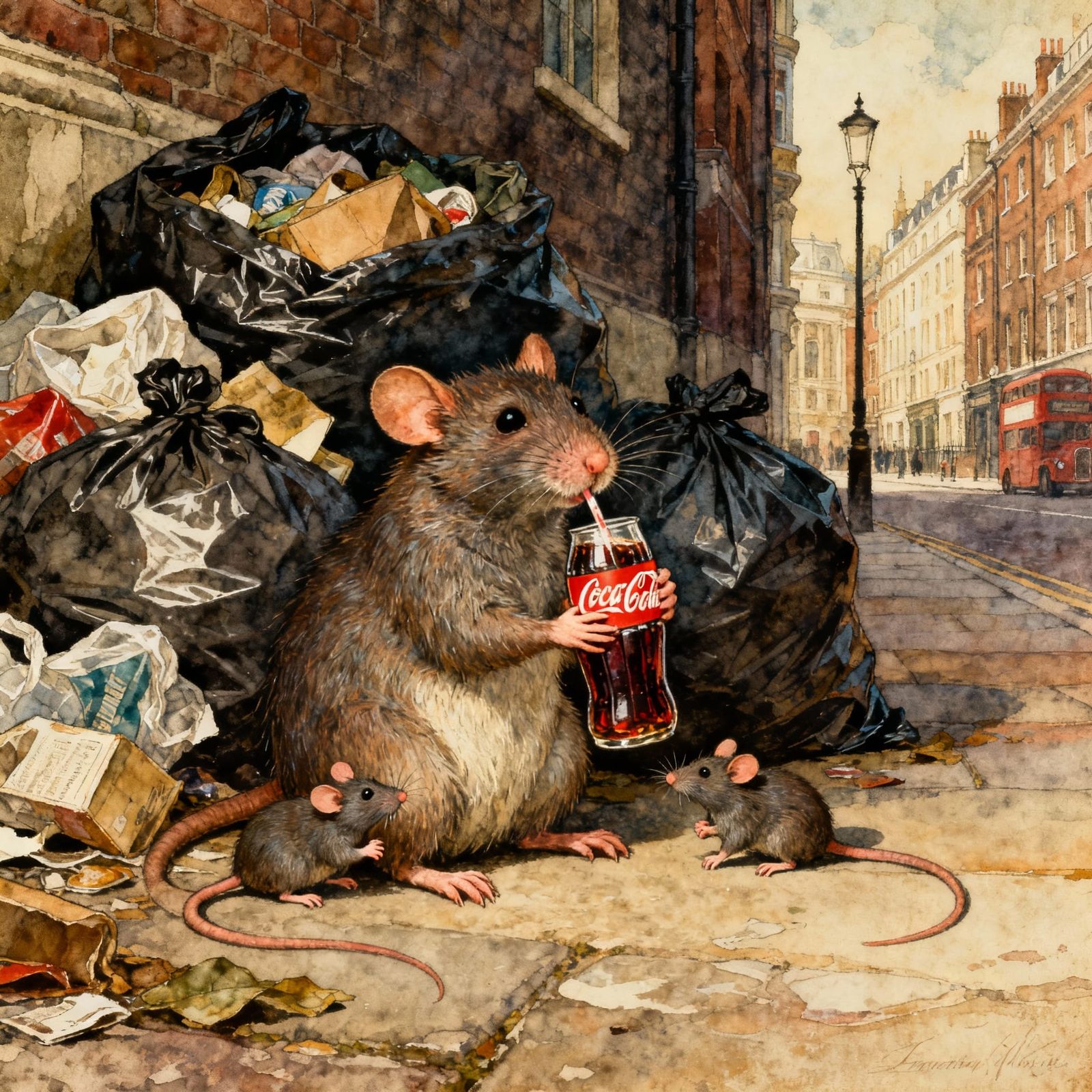 Street Rat Enjoys Cola Amidst London Rubbish
