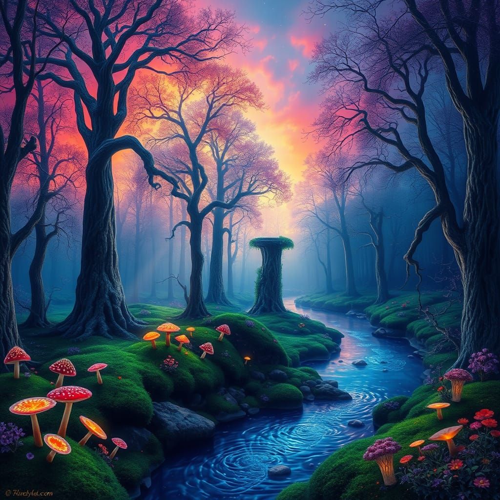 Surreal Twilight Forest Radiates Ethereal Colors