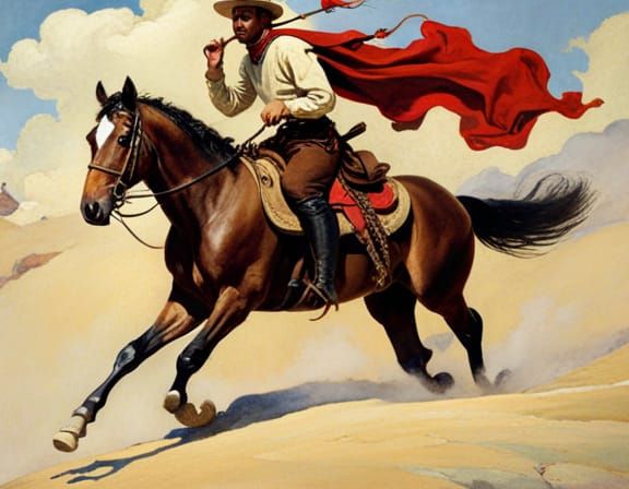 Man on Horse With Canopy: Western Art Style