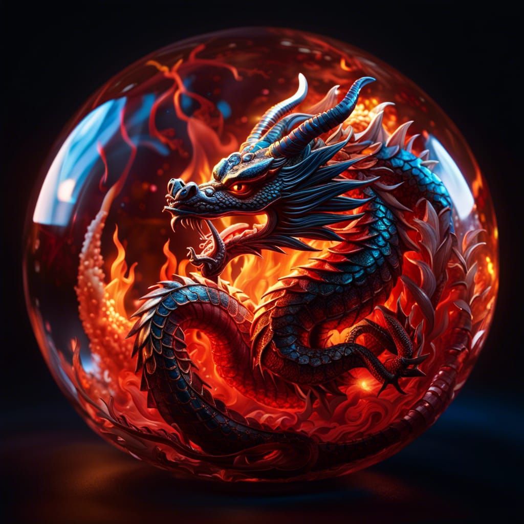 Goku and Majestic Dragon in Fiery Sphere