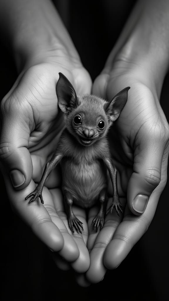 Baby Bat in Giant Hands: A Study in Contrast