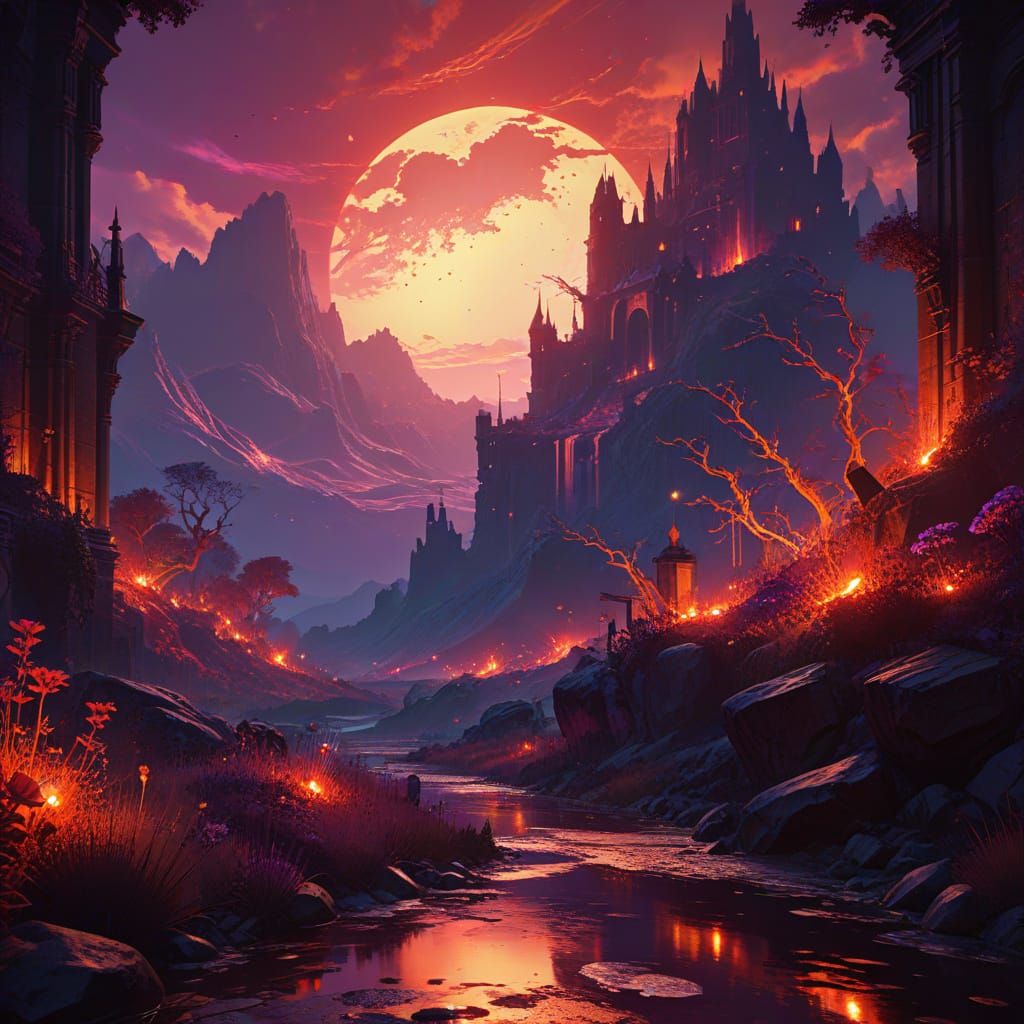 Red Landscape: Dark Fantasy Concept Art in 8k