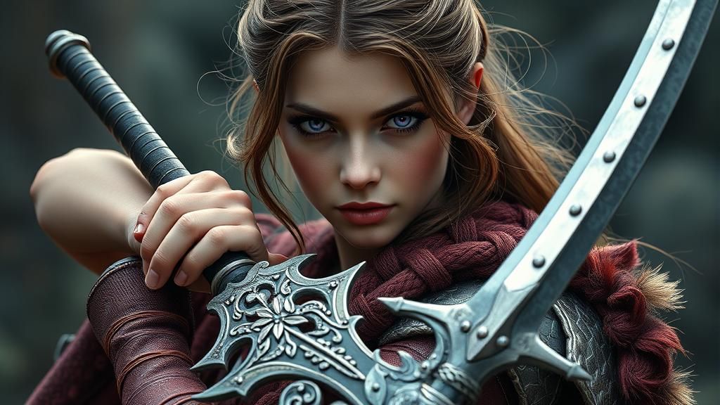 Hyperrealistic Warrior Princess with Sword in High Definitio...