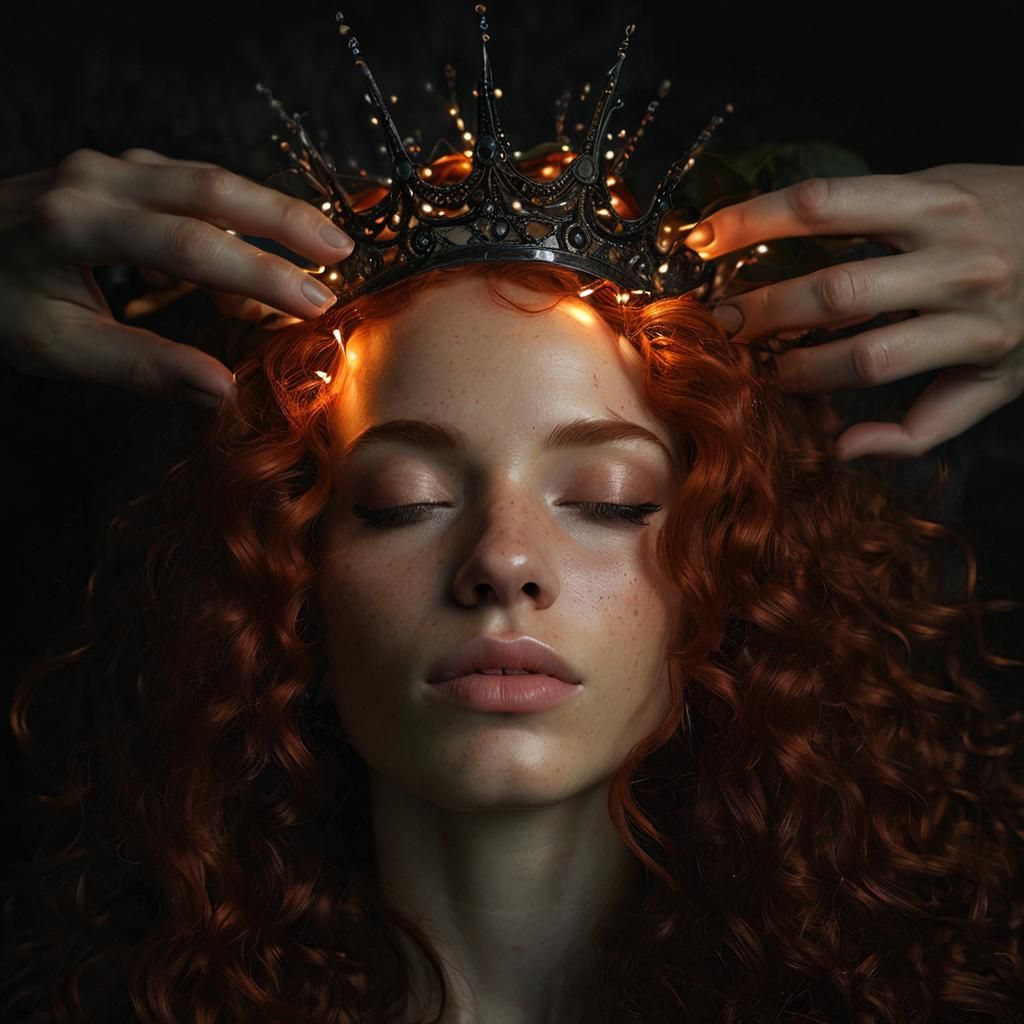Serene Woman with Glowing Crown Portrait