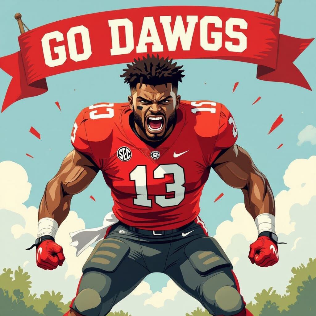 Fierce Georgia Football Player in Stylized Illustration