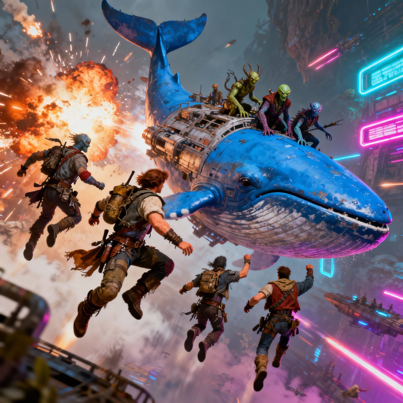 Heroic Sky Pirates Attack Alien Spaceship