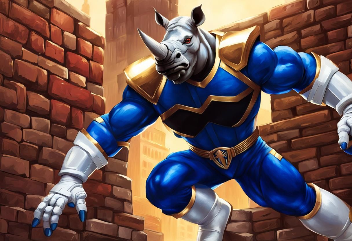 Muscular Rhino Anthro in Power Ranger Suit