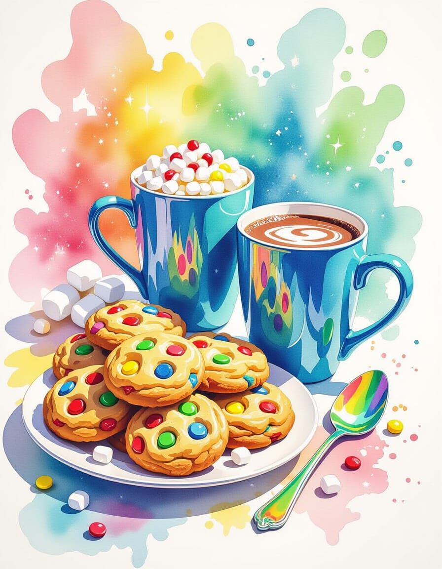 Watercolor Cookies & Hot Chocolate with Rainbow Chips
