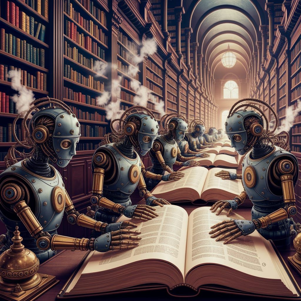 Clockwork Automatons in Grand Steampunk Library