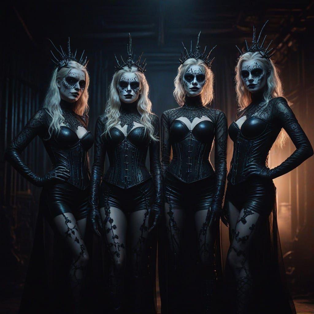 Surreal Dark Goddesses of Black Metal in Cyberpunk Style