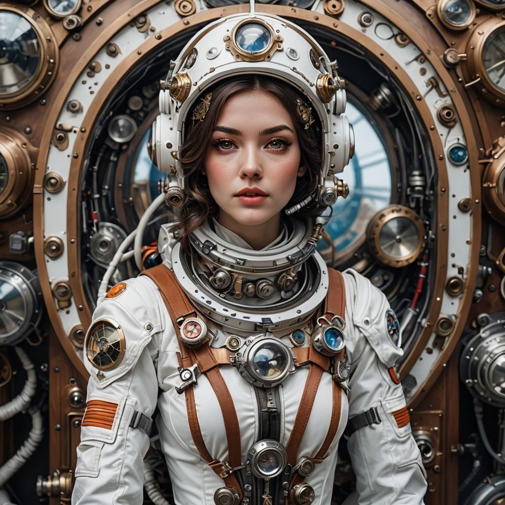 Steampunk Cosmonaut in White: Hyperdetailed Dollcore