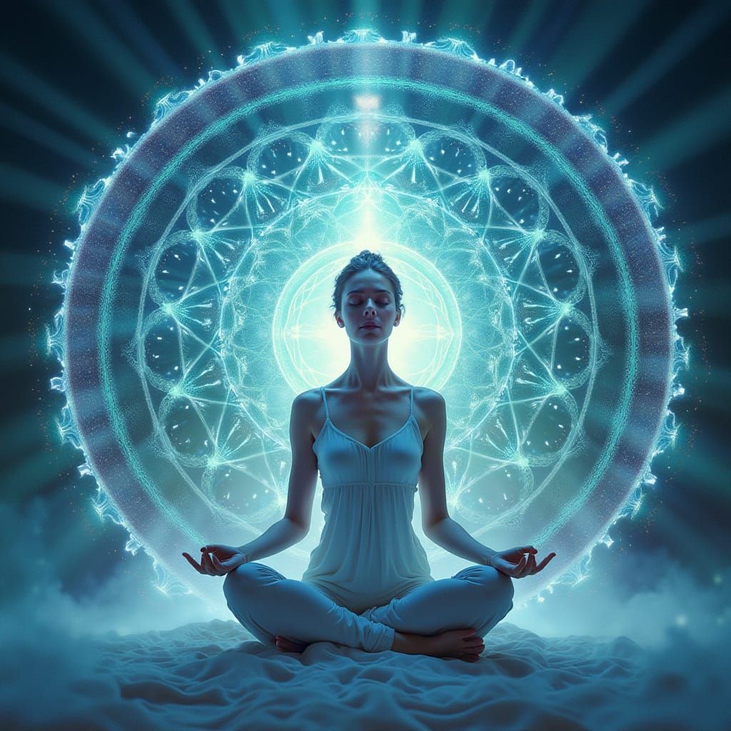 Meditating Woman in Sacred Geometry Mandala