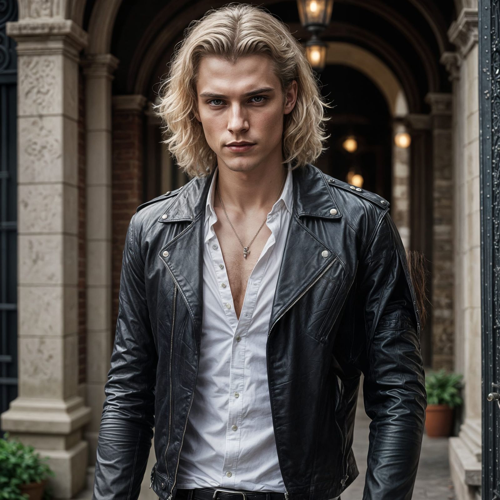 Blond Vampire in Leather Jacket