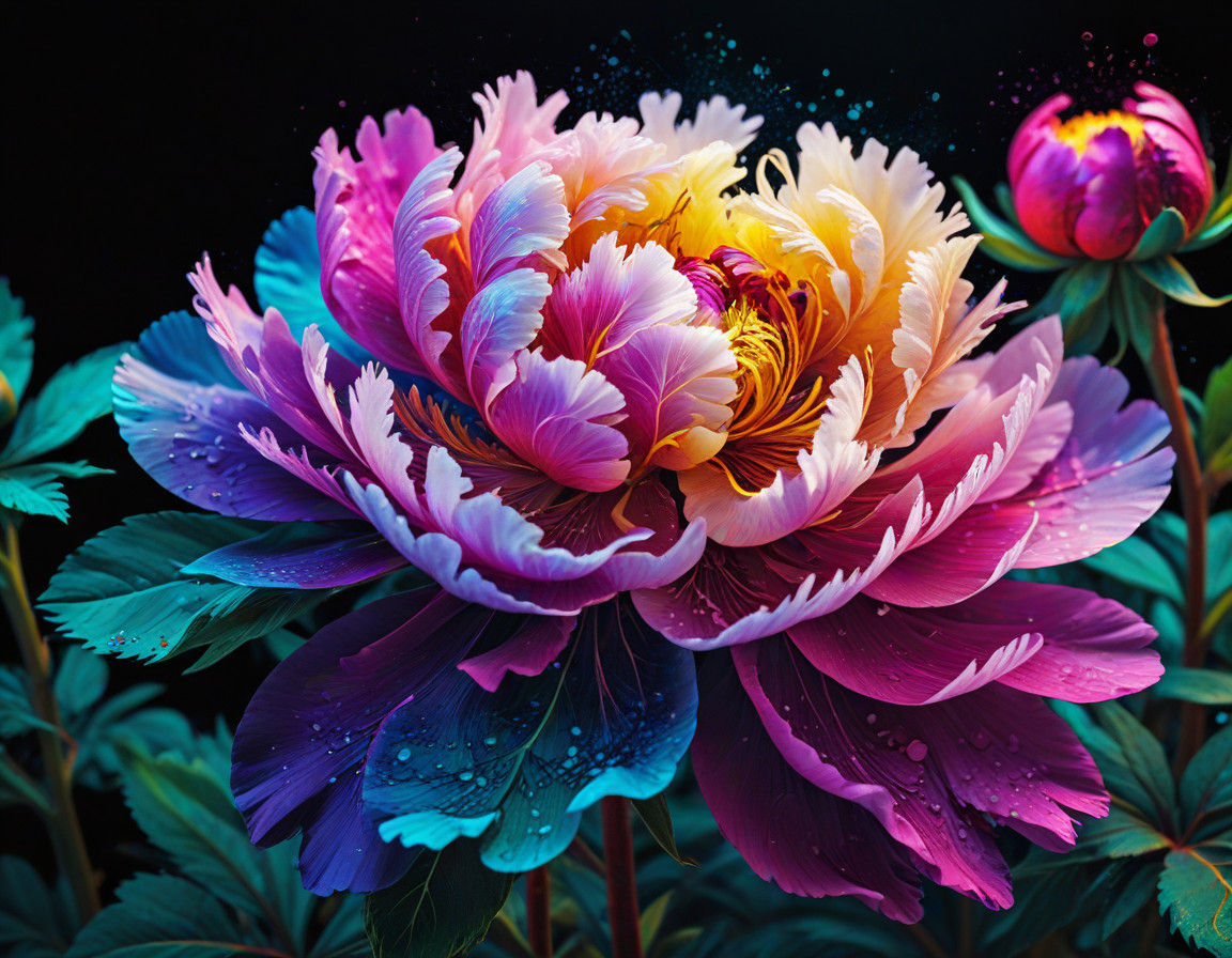 Vibrant Fractal Peony Masterpiece in Hyperspectral Colors
