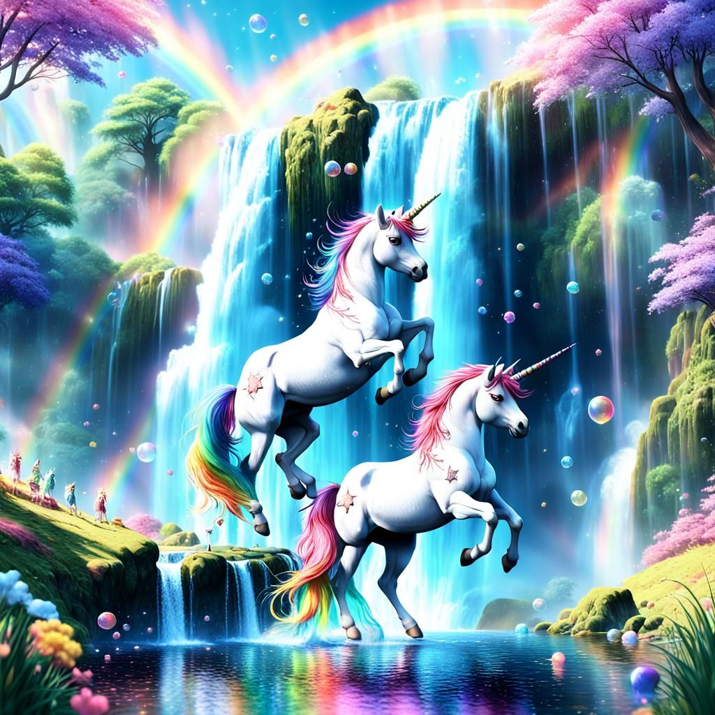 Magical Unicorns Play in Rainbow Wonderland: Anime Art