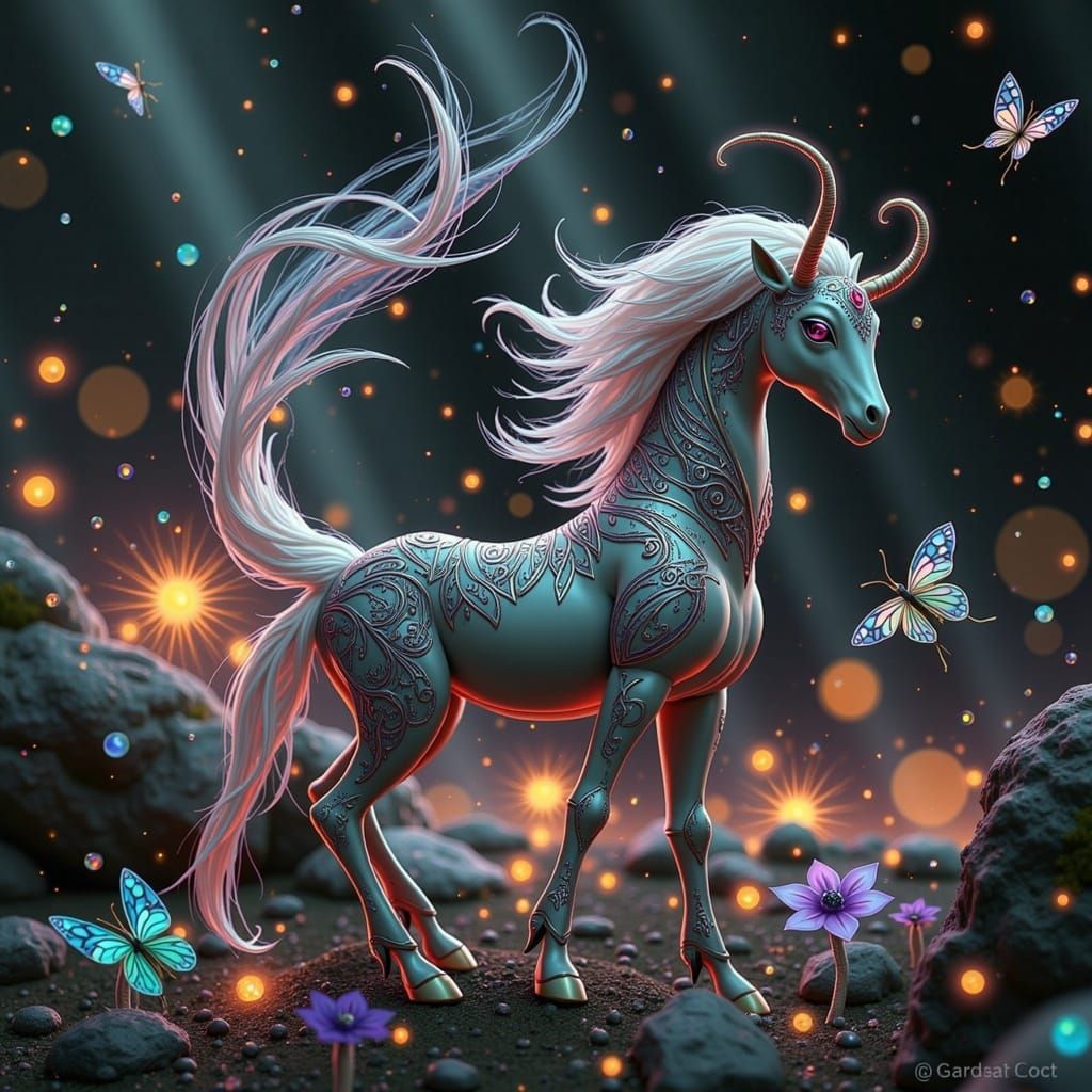 Majestic Centaur in Iridescent Tribal Markings Amidst Ethere...