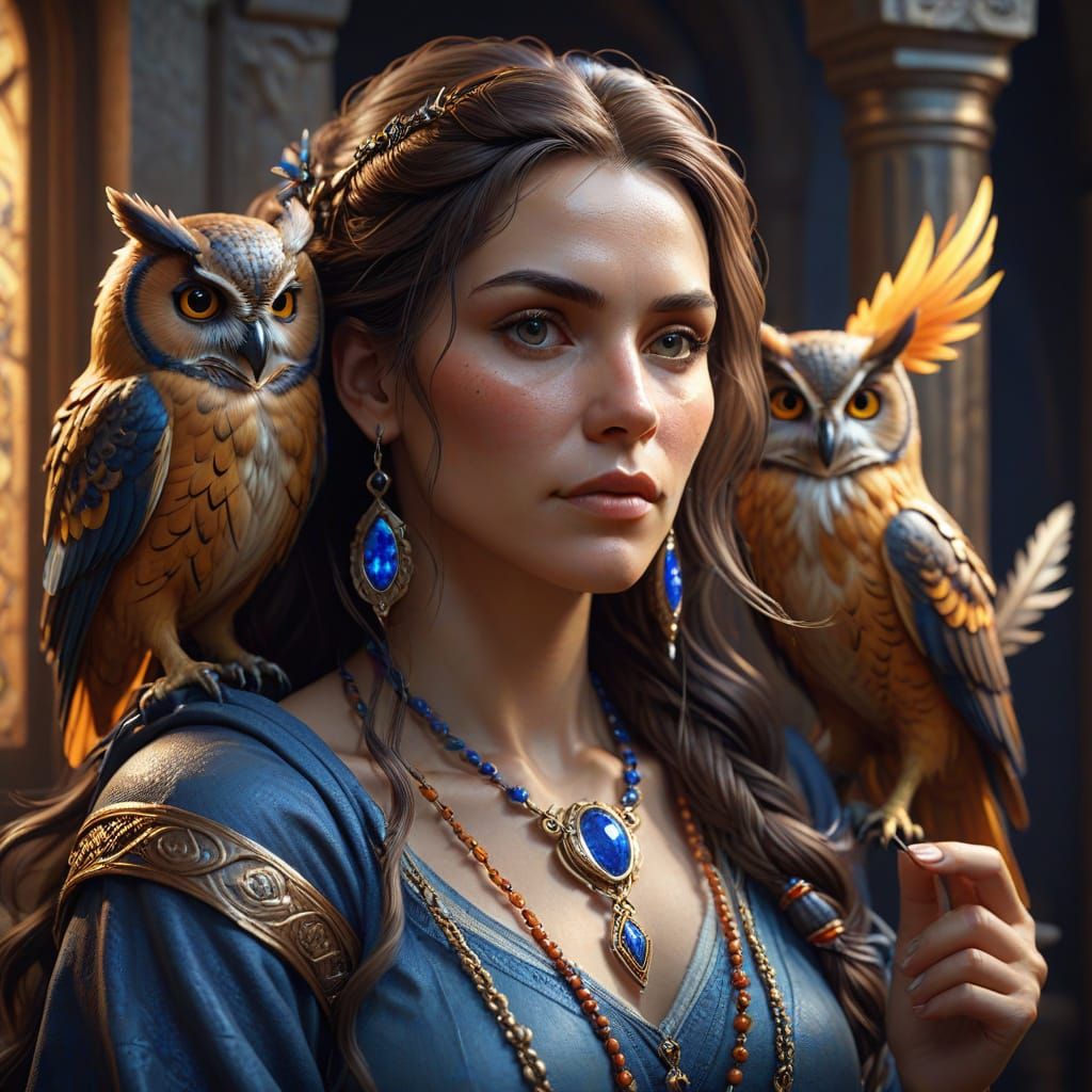 Mystical Sage with Owl and Scrolls