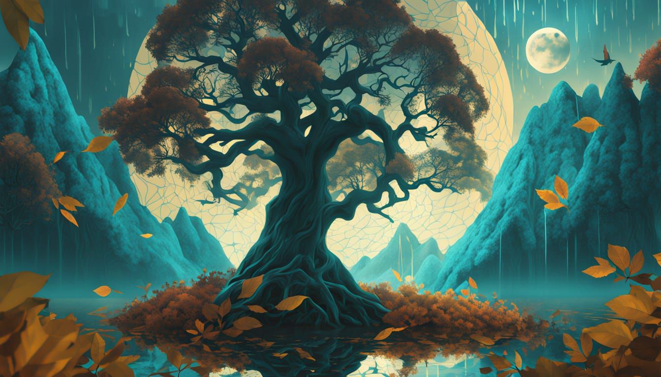 Mystical Labyrinth of Light on Rainy Autumn Day