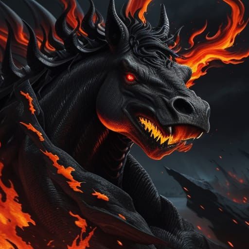Twisted Flaming Horse in Dark Gothic Art Style